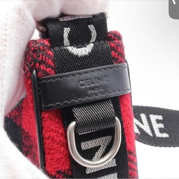 CELINE Medium Ava with Strap Shoulder Bag Leather Fabric Women's Red Black - Picture 5 of 6